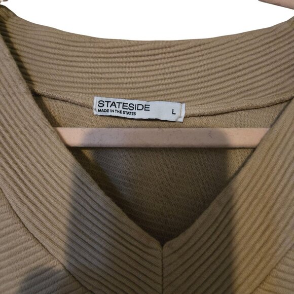 Stateside Women's Brown Rachel Chunky Ribbed V-Neck Raglan Long Sleeve Sweater L - Picture 5 of 8